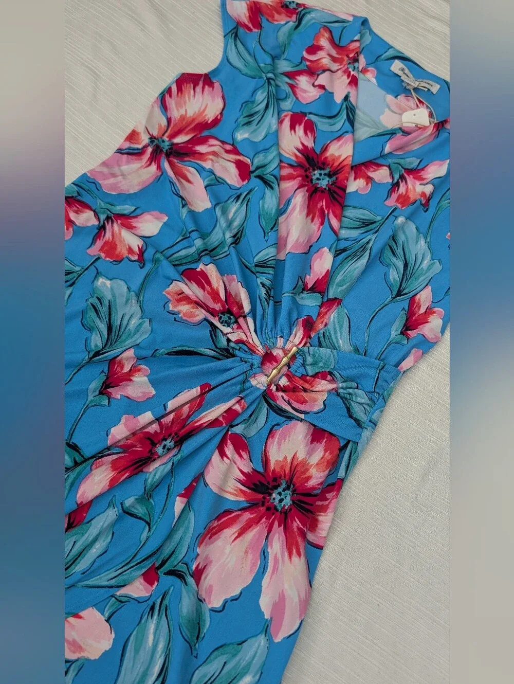 NWT Tommy Bahama Clara St Barts Blue Floral Faux Wrap-Front  Dress Sz SP.